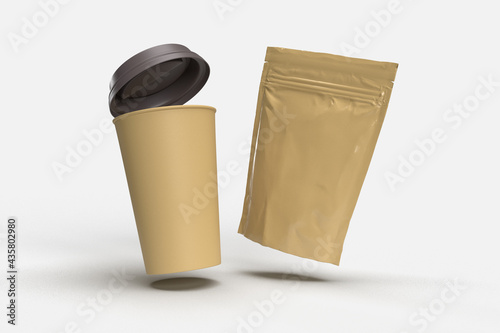 mockup of cup drink and snack packaging