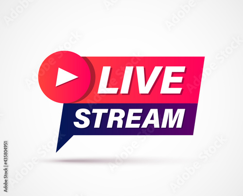 Live streaming sign. Geometric banner of online live streaming or broadcast isolated on white background. Live stream sign. Vector illustration