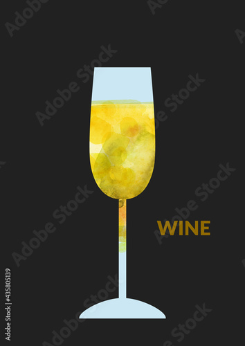 Obraz na plátně Watercolor abstract wine background with white wine, sparkling champagne glass