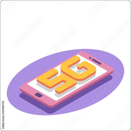 5G network wireless technology. Isometric smartphone with big letters 5g. High-speed mobile Internet. 3d isometric vector illustration.