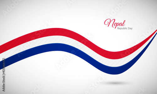Happy republic day of Nepal. Creative shiny wavy flag background with text typography.