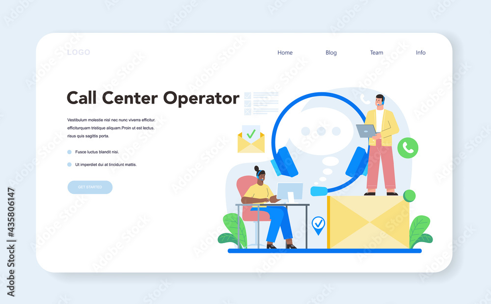 Call center or technical support web banner or landing page