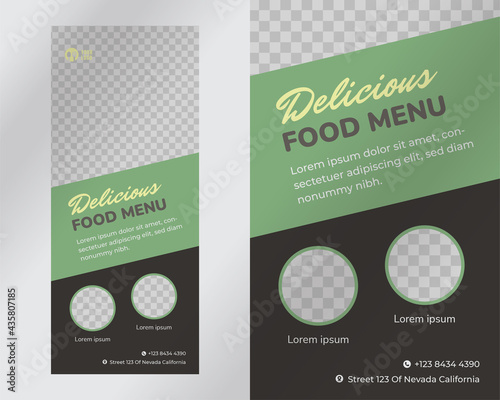 Food roll up banner design template for restaurant Premium Vector