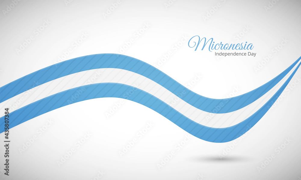 Obraz premium Happy independence day of Micronesia. Creative shiny wavy flag background with text typography.