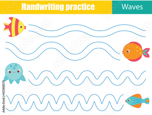 Handwriting practice sheet with funny rabbit. Educational children game. Tracing lines. early education worksheet for kids