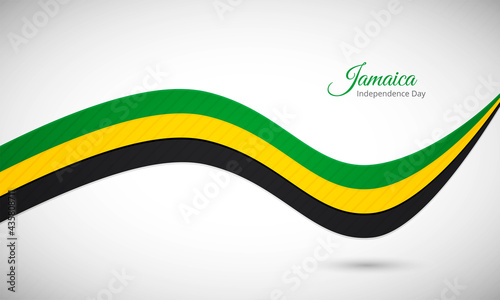 Happy independence day of Jamaica. Creative shiny wavy flag background with text typography.
