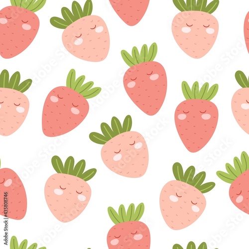 Seamless pattern with cartoon strawberries. colorful vector. hand drawing, flat style. design for fabric, print, textile, wrapper
