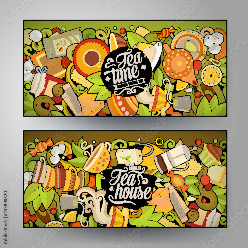 Cartoon cute colorful vector hand drawn doodles Pizzeria banners