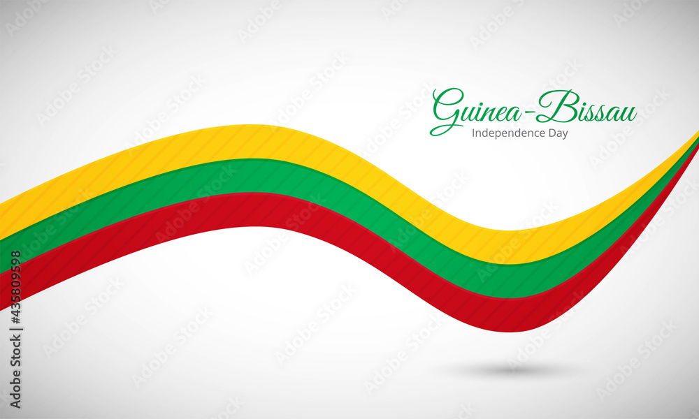 Happy independence day of Guinea-Bissau. Creative shiny wavy flag background with text typography. Happy independence day of Guinea-Bissau. Creative shiny wavy flag background with text typography.