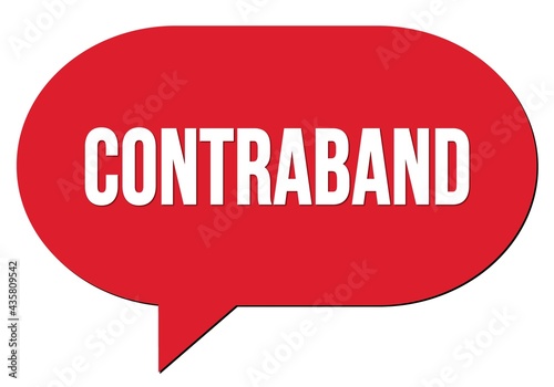 CONTRABAND text written in a red speech bubble photo