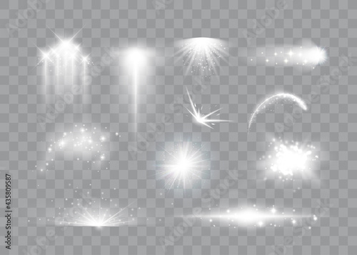 Set of magic light effects. Magical sparks, stars, flares, starburst and particles. Vector illustration