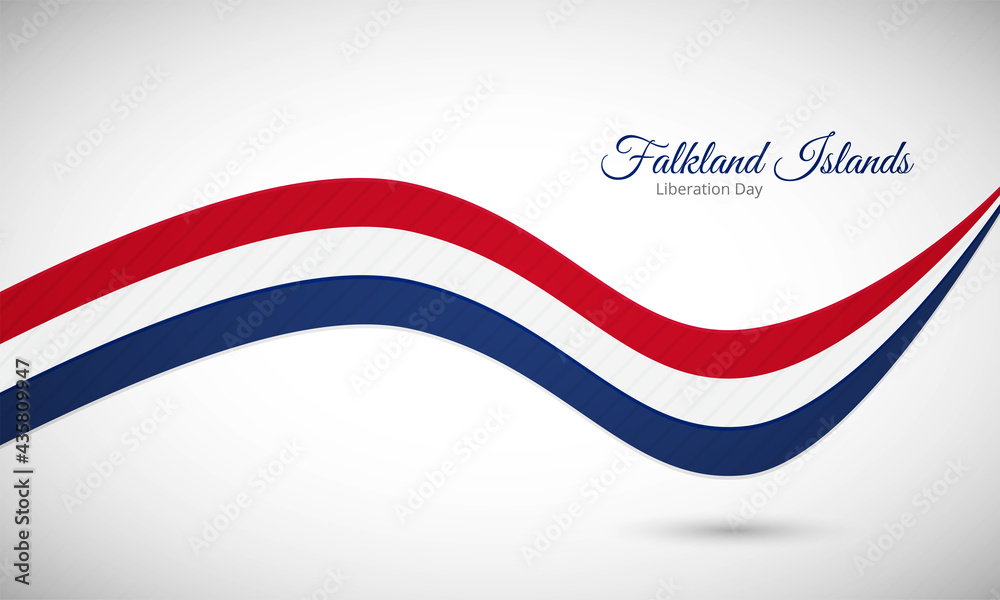 Happy liberation day of Falkland Islands. Creative shiny wavy flag background with text typography.