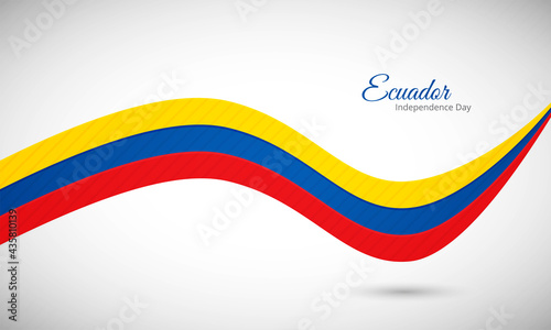 Happy independence day of Ecuador. Creative shiny wavy flag background with text typography.