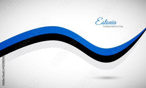 Happy independence day of Estonia. Creative shiny wavy flag background with text typography.