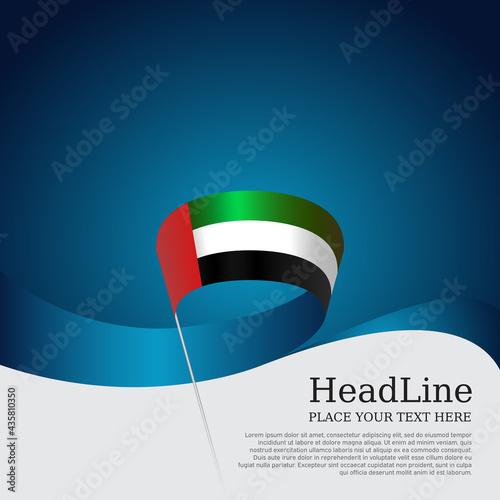 United arab emirates flag with wavy ribbon on a blue white background. UAE national poster. Background with flag of uae. Vector design state patriotic banner, cover, business flyer