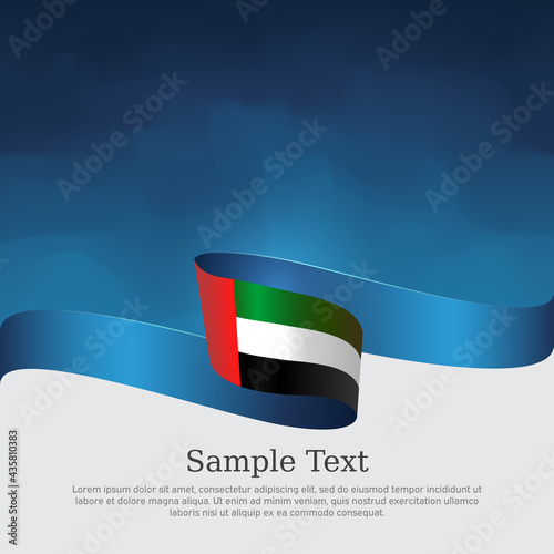 United arab emirates flag with wavy ribbon on a blue white background. Background with flag of uae. UAE national poster. Vector design state patriotic banner, cover, business flyer