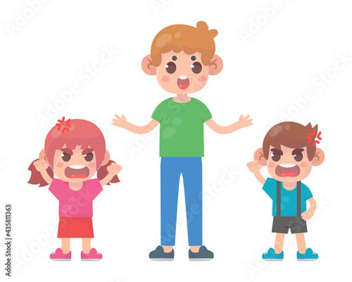 dad with kids fighting ague Premium Vector
