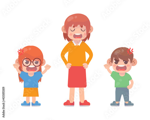 Mom with kids fighting ague Premium Vector
