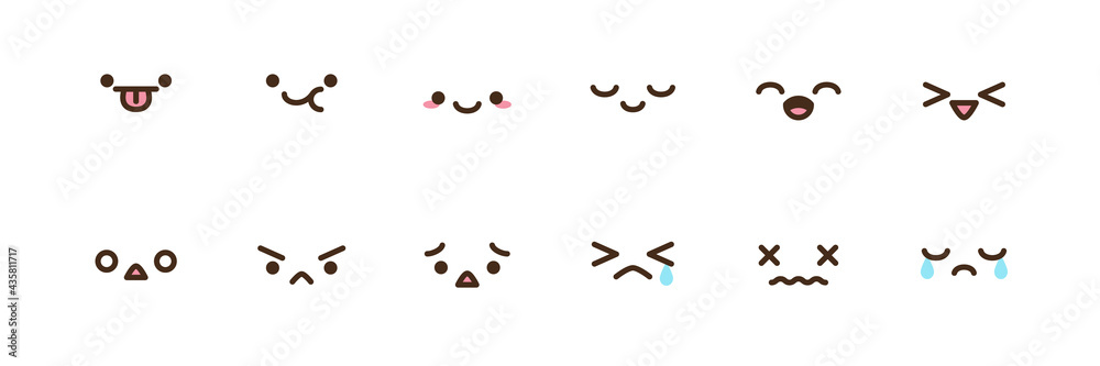 Fototapeta premium Vector kawaii anime emoji isolated icons set.