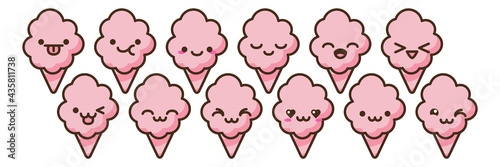 Anime style cartoon sweet food. Cotton candy emoji vector character.