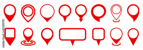 Set red pin map marker pointer icon, GPS location flat symbol – stock vector