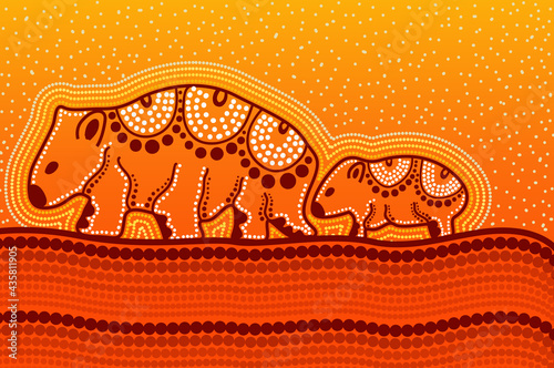 Mother and baby wombat artwork - Aboriginal