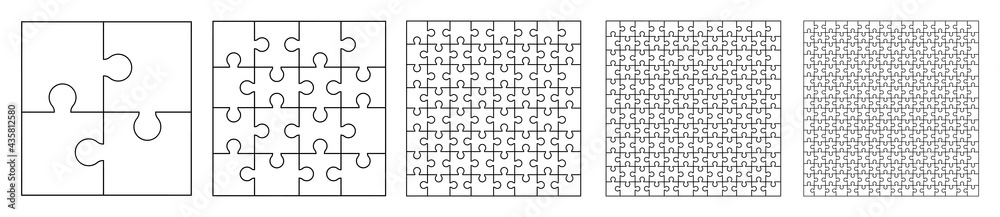 Set puzzle pieces, template puzzle jigsaw isolated, puzzles grid collection - stock vector