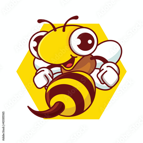 Cartoon happy bee with sharp stinger holding fists