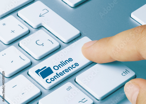 Online Conference - Inscription on Blue Keyboard Key.