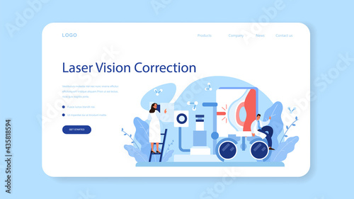 Oculist web banner or landing page. Idea of eye exam and treatment.