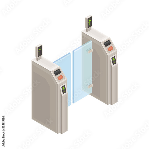 Baffle Gate or Turnstile as Passing Gate for One-way Traffic in Metro or Subway as Rapid Transit Urban System Isometric Vector Illustration