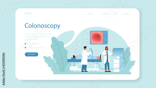 Proctologist web banner or landing page. Doctor examine intestine.