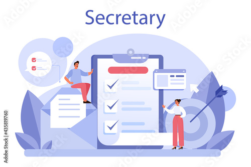 Secretary concept. Receptionist answering calls and assisting