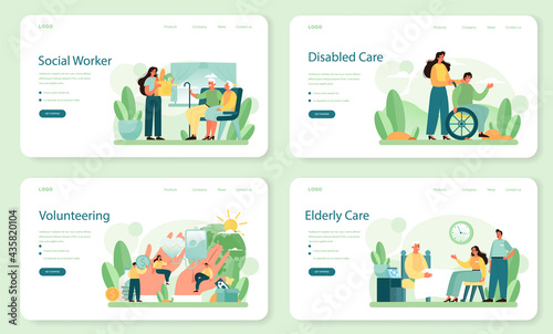 Social volunteer web banner or landing page set. Charity community support