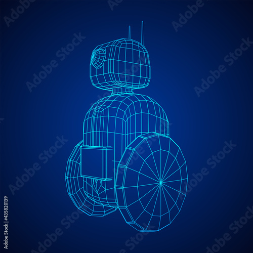 Robot Promoter LCD Screen on two wheels. Ad promo bot. Wireframe low poly mesh vector illustration