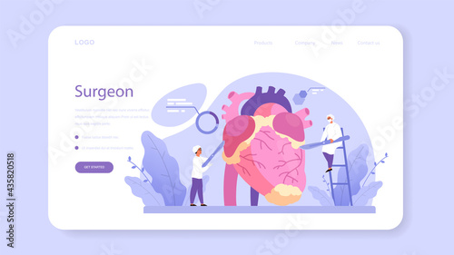 Surgeon web banner or landing page. Doctor performing medical operations