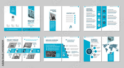Brochure creative design. Multipurpose template, include cover, back and inside pages. Trendy minimalist flat geometric design. Vertical a4 format.