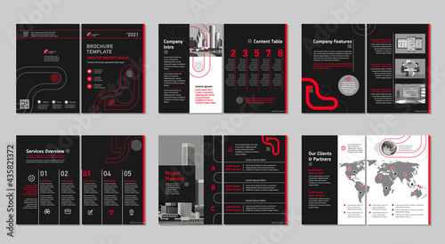Brochure creative design. Multipurpose template, include cover, back and inside pages. Trendy minimalist flat geometric design. Vertical a4 format.