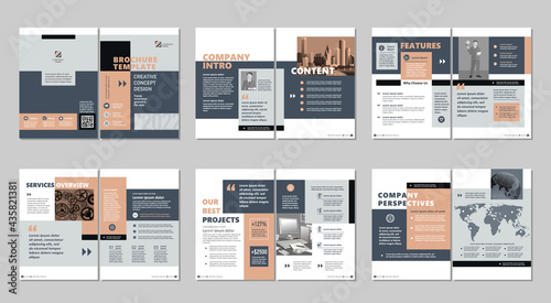 Brochure creative design. Multipurpose template, include cover, back and inside pages. Trendy minimalist flat geometric design. Vertical a4 format.