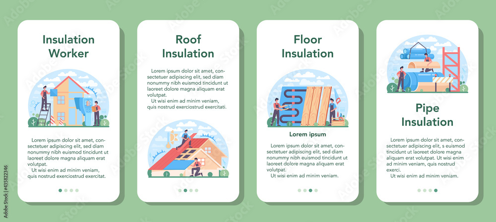 Obraz premium Insulation mobile application banner set. Thermal or acoustic insulation