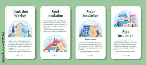Insulation mobile application banner set. Thermal or acoustic insulation