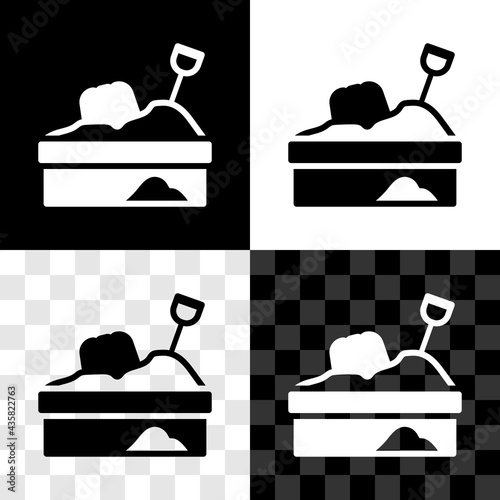 Set Sandbox with sand icon isolated on black and white, transparent background. Vector