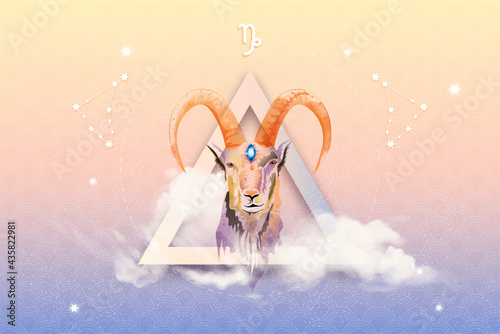 Capricorn horoscope sign in twelve zodiacs with astrology. Vector illustration