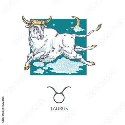 aurus zodiac sign. The bull flies in the clouds. Astrology.