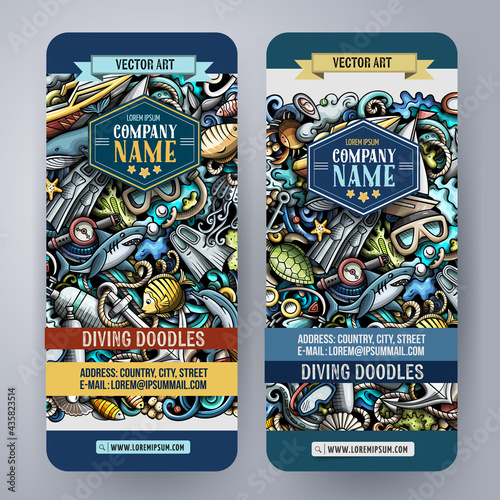 Cartoon cute colorful vector doodles Diving corporate identity.