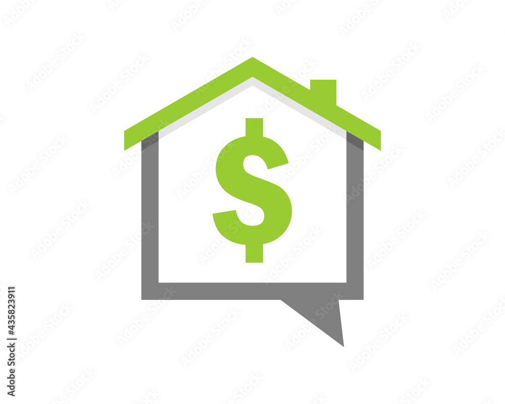 House and dollar symbol with bubble chat shape logo House and dollar symbol with bubble chat shape logo