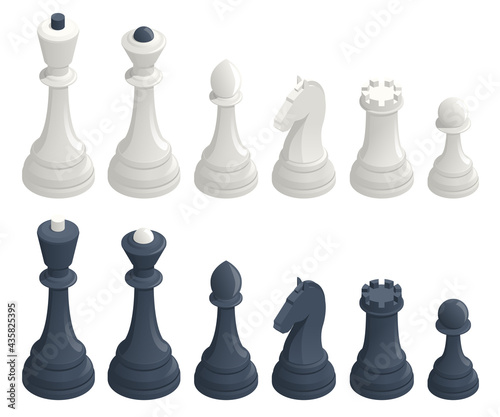 Fotografering Isometric set of standard chess pieces