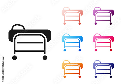 Black Stretcher icon isolated on white background. Patient hospital medical stretcher. Set icons colorful. Vector