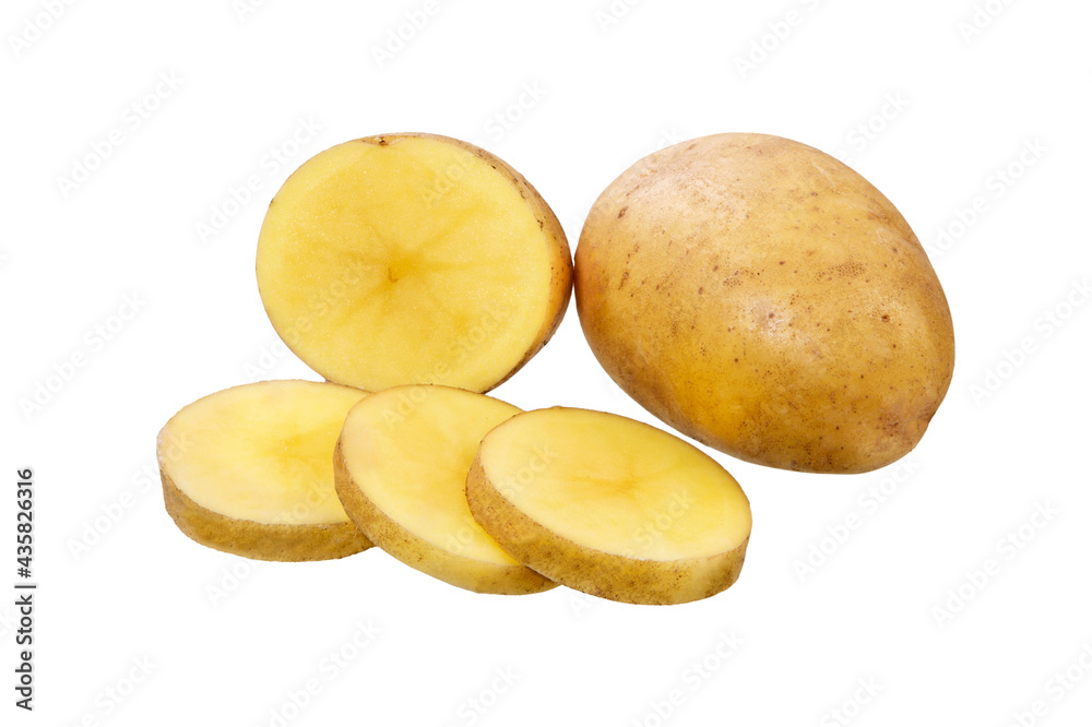 Raw potato on white background