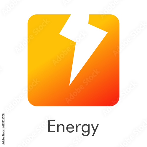 Logotipo con texto Energy con relampago en cuadrado en espacio negativo en color naranja